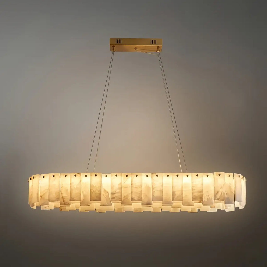 Luxury Marble Chandelier – Brass Round/Rectangle for Living Room / Dining Room - Flindria