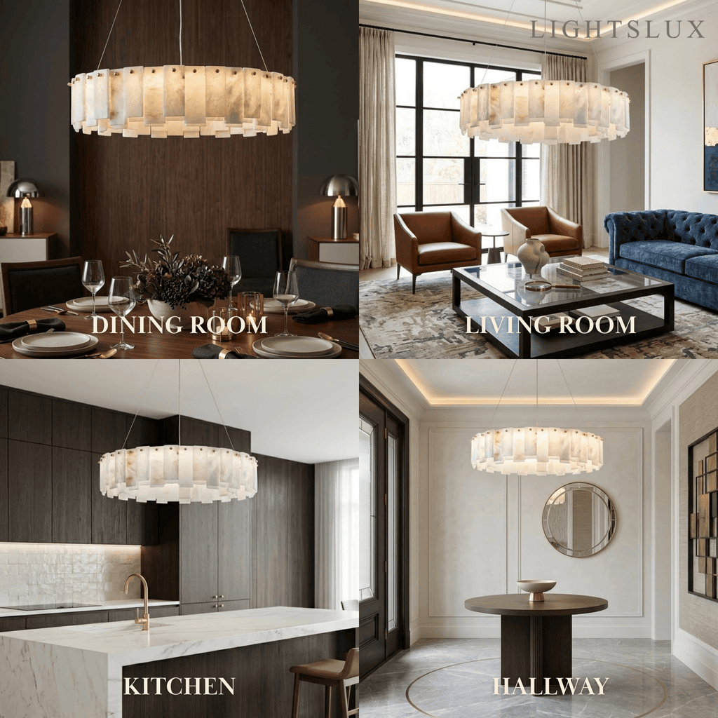 Luxury Marble Chandelier – Brass Round/Rectangle for Living Room / Dining Room - Flindria