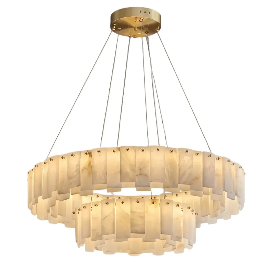 Luxury Marble Chandelier – Brass Round/Rectangle for Living Room / Dining Room - Flindria