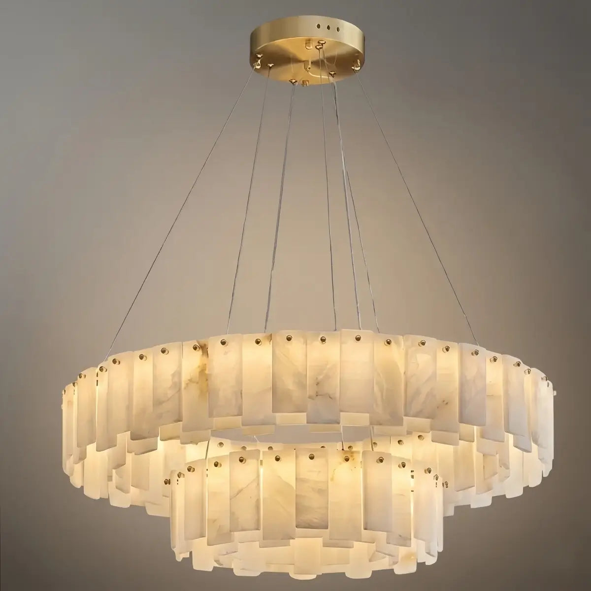 Luxury Marble Chandelier – Brass Round/Rectangle for Living Room / Dining Room - Flindria