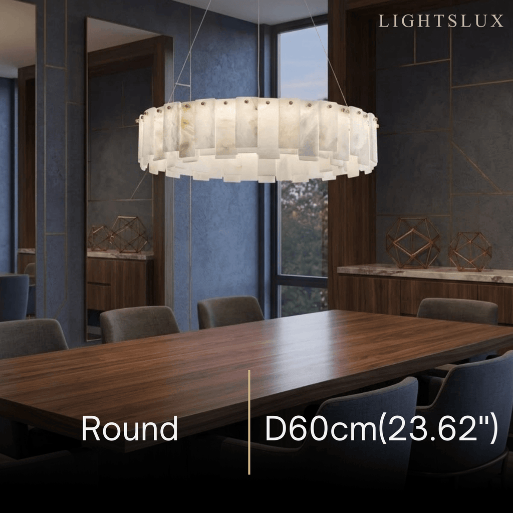 Luxury Marble Chandelier – Brass Round/Rectangle for Living Room / Dining Room - Flindria