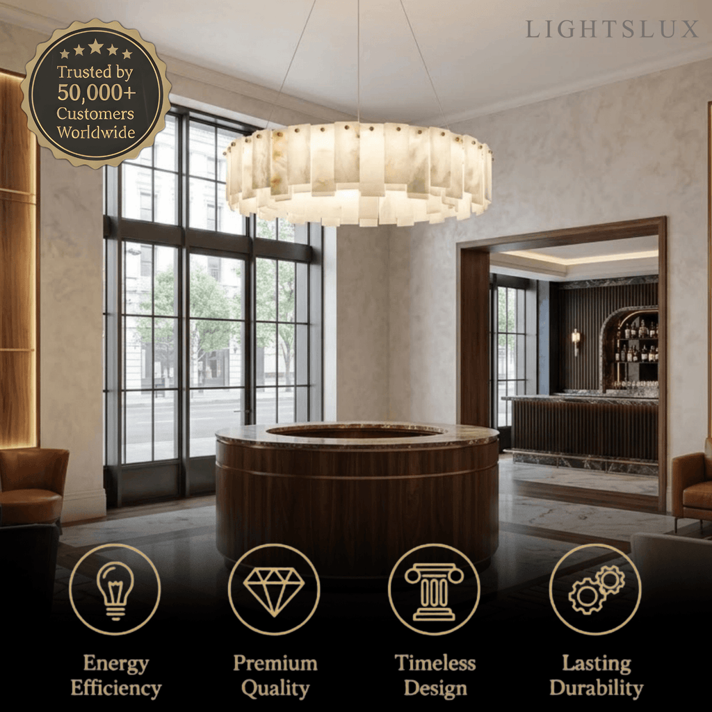 Luxury Marble Chandelier – Brass Round/Rectangle for Living Room / Dining Room - Flindria