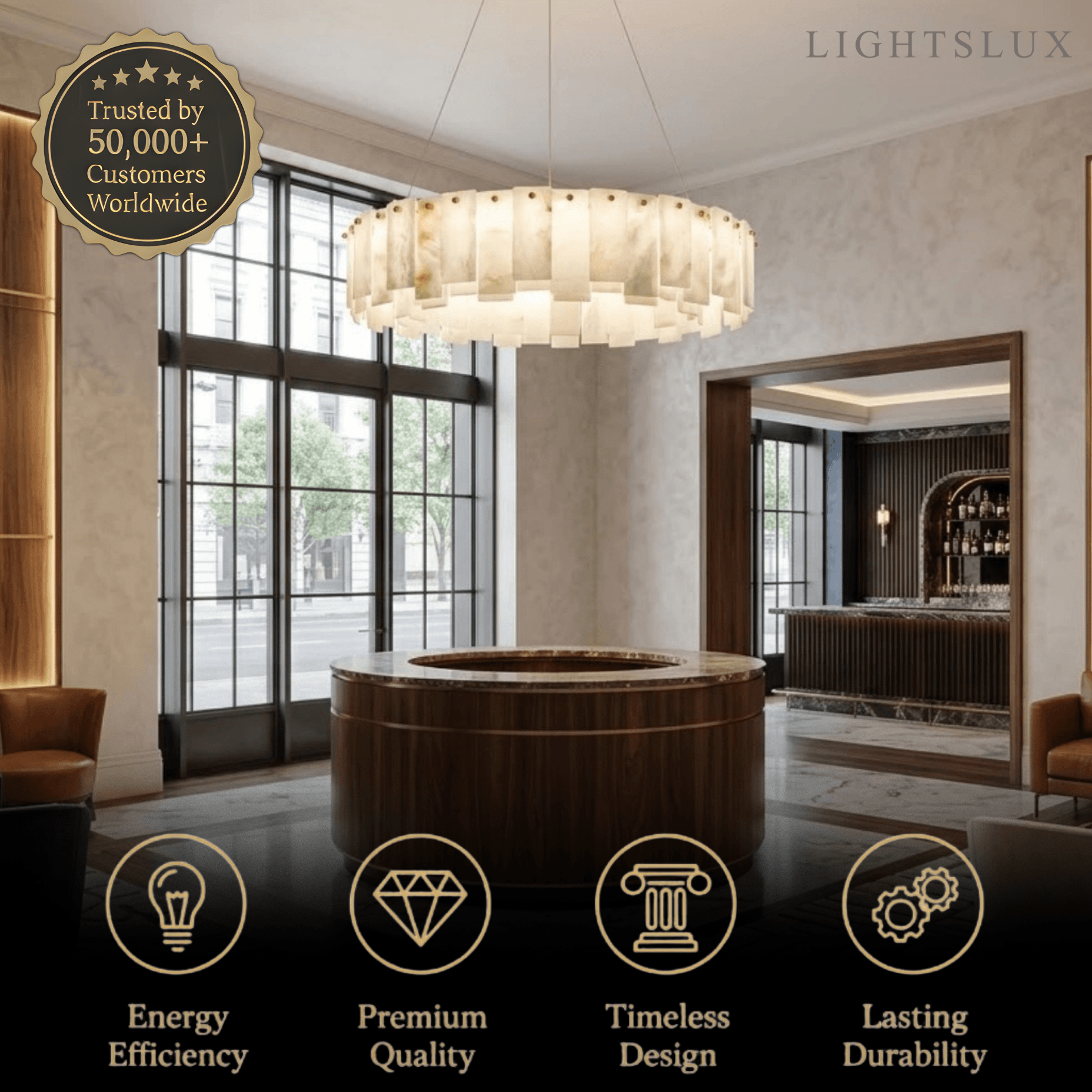 Luxury Marble Chandelier – Brass Round/Rectangle for Living Room / Dining Room - Flindria