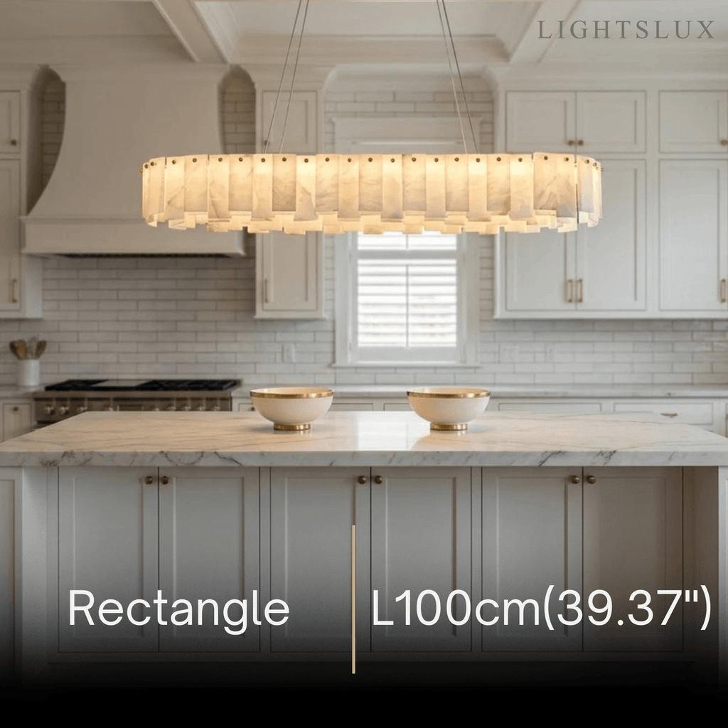 Luxury Marble Chandelier – Brass Round/Rectangle for Living Room / Dining Room - Flindria