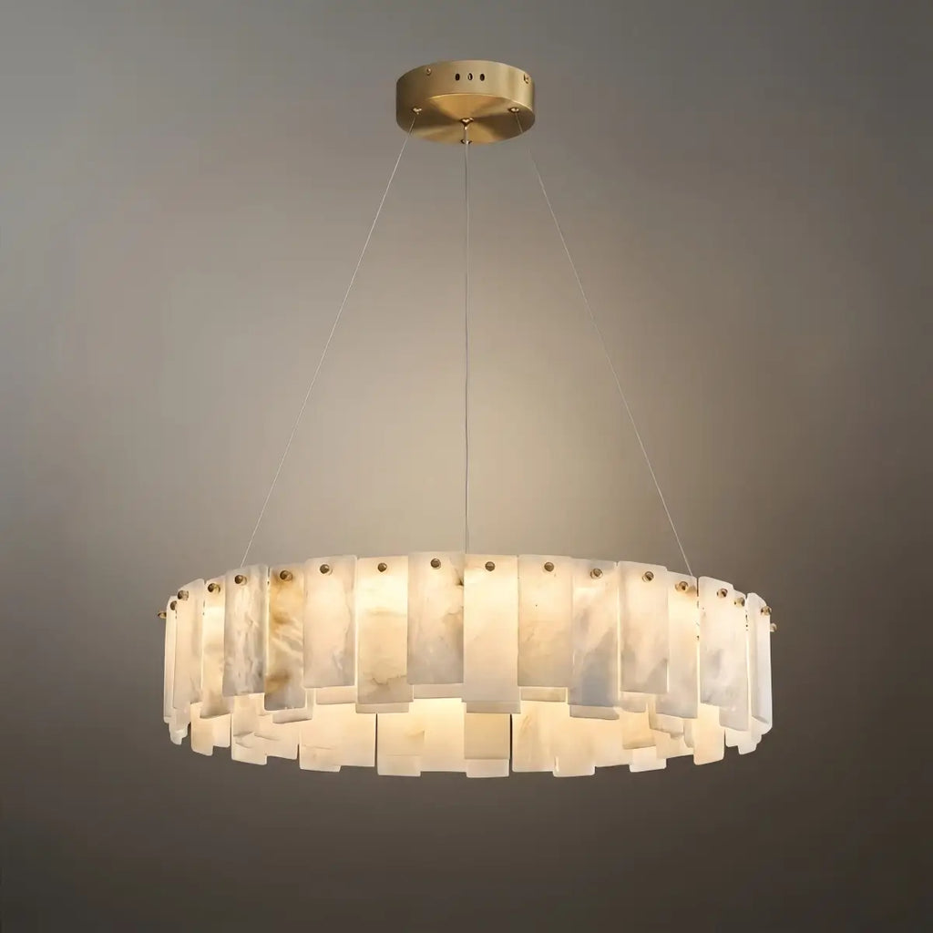 Luxury Marble Chandelier – Brass Round/Rectangle for Living Room / Dining Room - Flindria