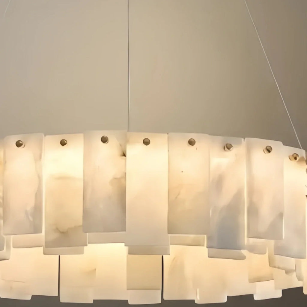 Luxury Marble Chandelier – Brass Round/Rectangle for Living Room / Dining Room - Flindria