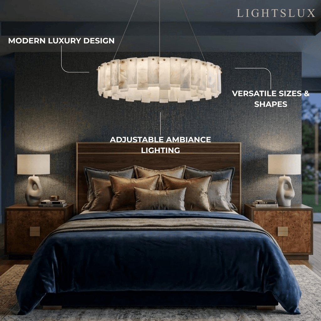 Luxury Marble Chandelier – Brass Round/Rectangle for Living Room / Dining Room - Flindria
