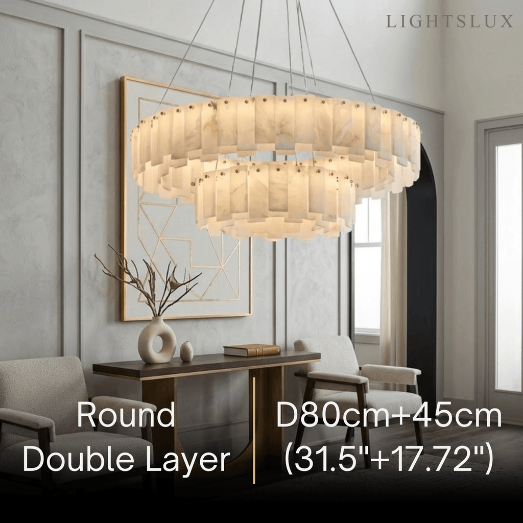 Luxury Marble Chandelier – Brass Round/Rectangle for Living Room / Dining Room - Flindria