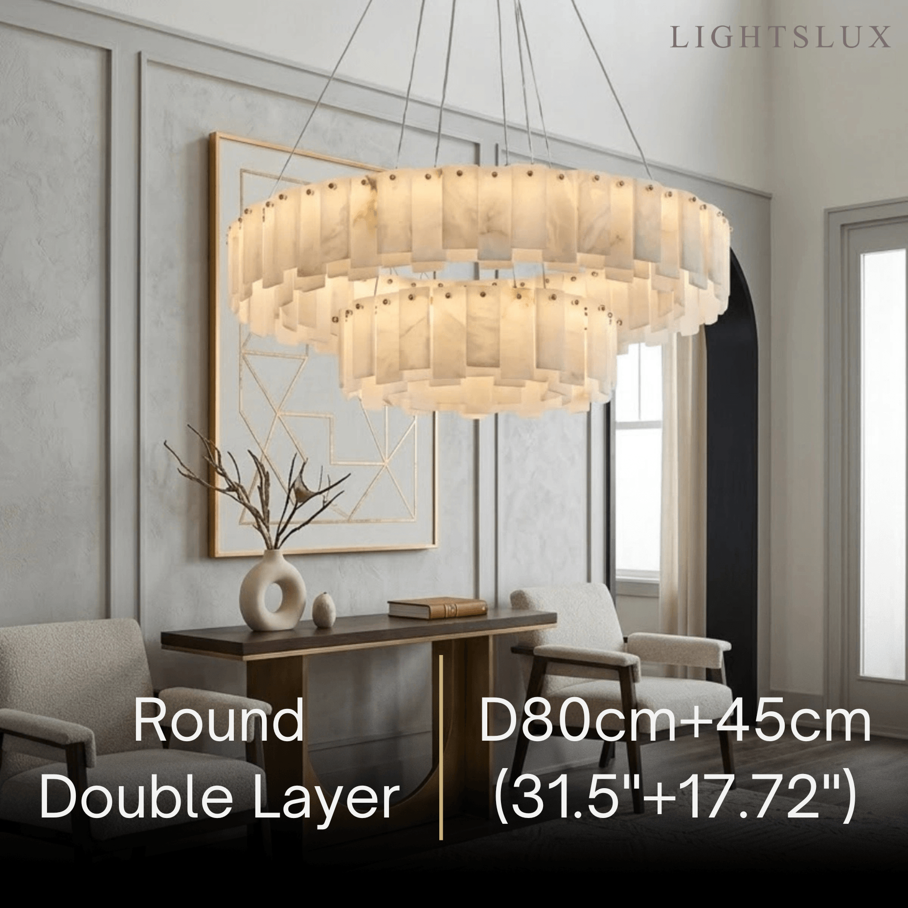 Luxury Marble Chandelier – Brass Round/Rectangle for Living Room / Dining Room - Flindria
