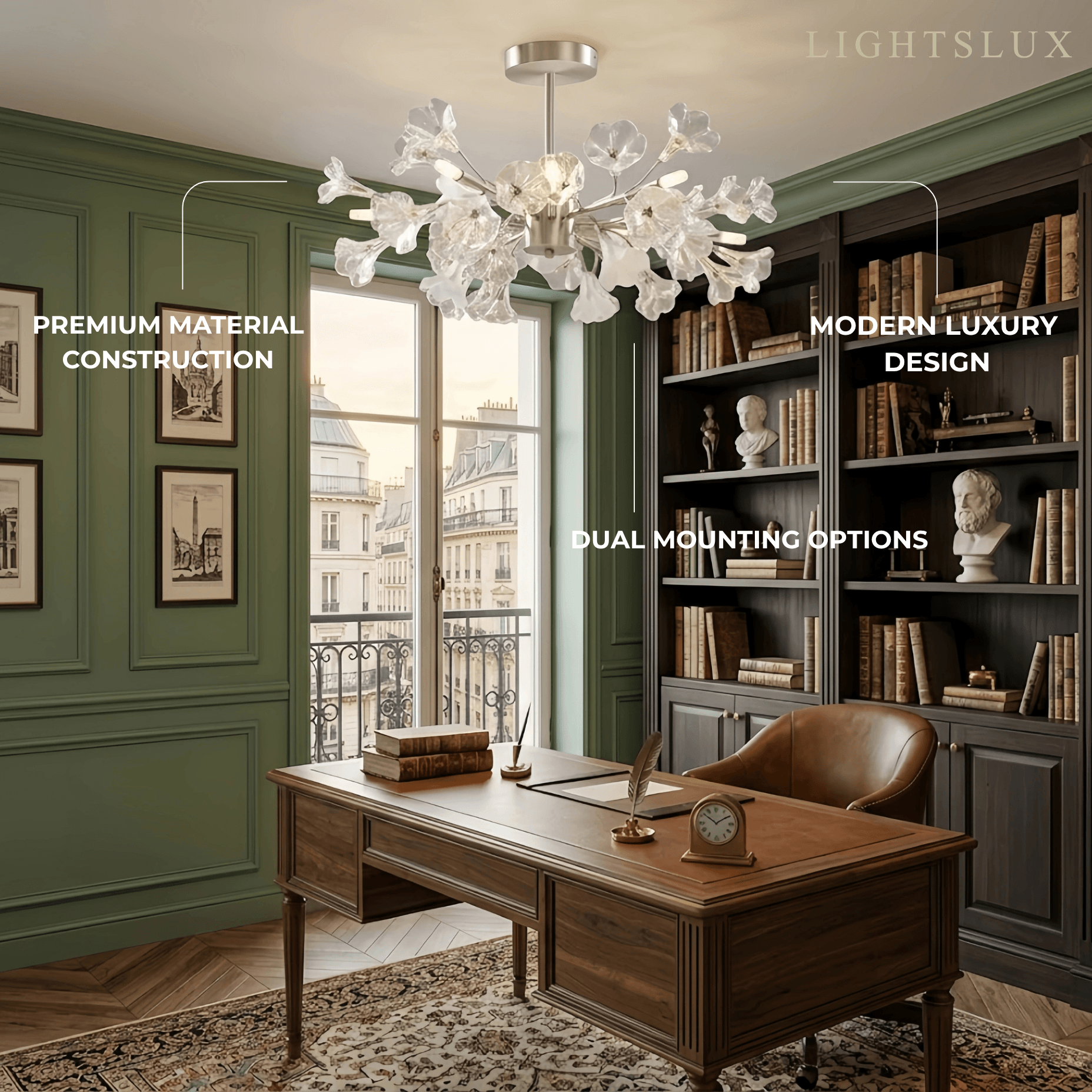 Lustre Branche Moderne – Fleurs en Verre Cuivre Argenté pour Salon / Chambre - Flindria