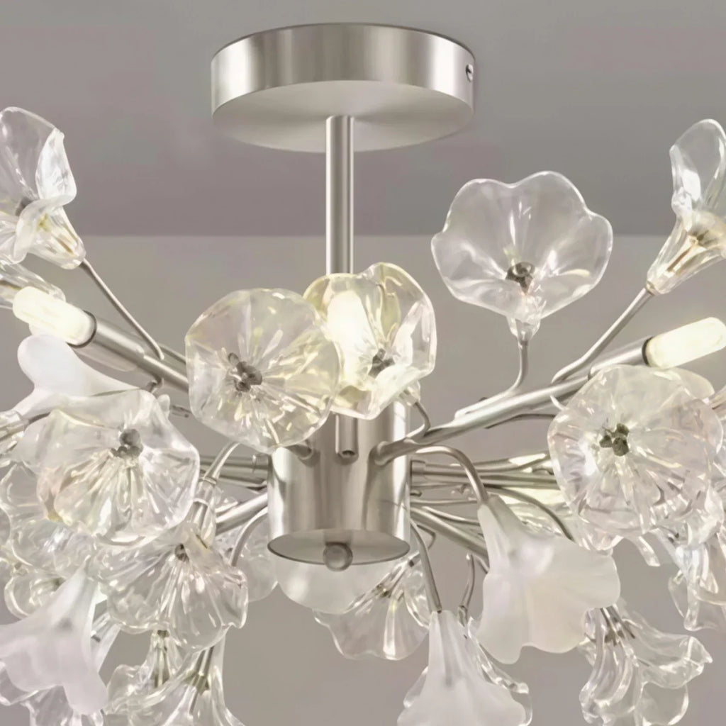 Lustre Branche Moderne – Fleurs en Verre Cuivre Argenté pour Salon / Chambre - Flindria