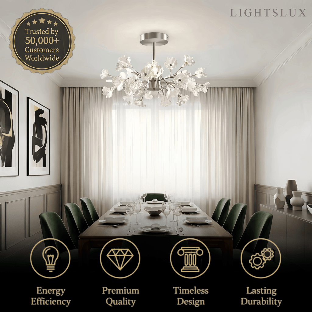 Lustre Branche Moderne – Fleurs en Verre Cuivre Argenté pour Salon / Chambre - Flindria