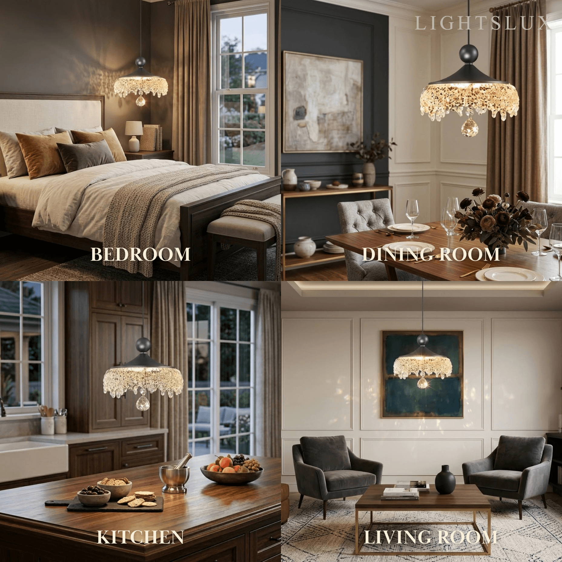 Vintage Pendant Light – Wood Grain Acrylic Waterdrop for Dining Room / Kitchen Island - Flindria
