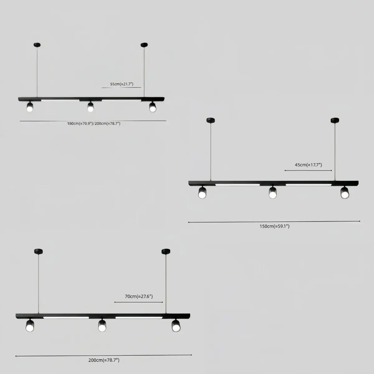 Modern Linear LED Pendant Light – Black Aluminum with Spotlights for Office / Shop - Flindria