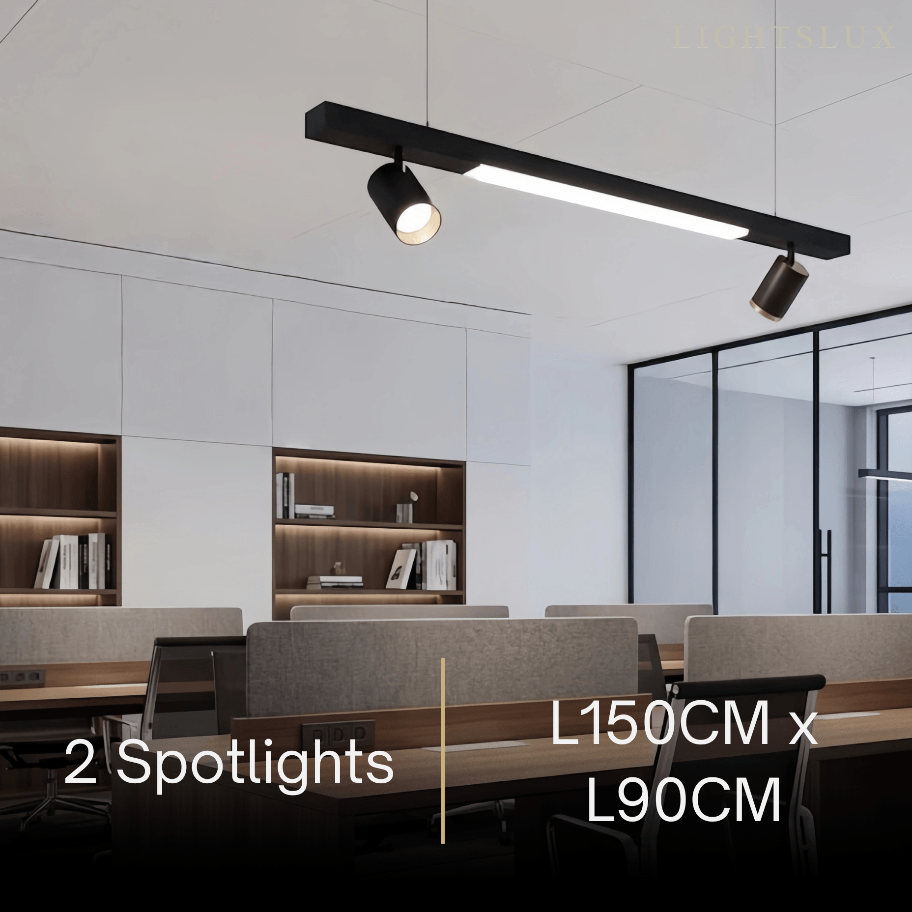 Modern Linear LED Pendant Light – Black Aluminum with Spotlights for Office / Shop - Flindria