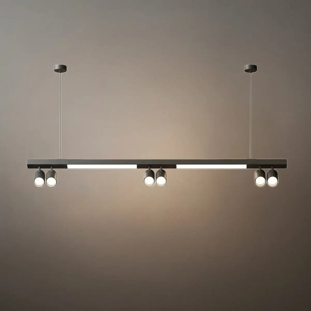Modern Linear LED Pendant Light – Black Aluminum with Spotlights for Office / Shop - Flindria