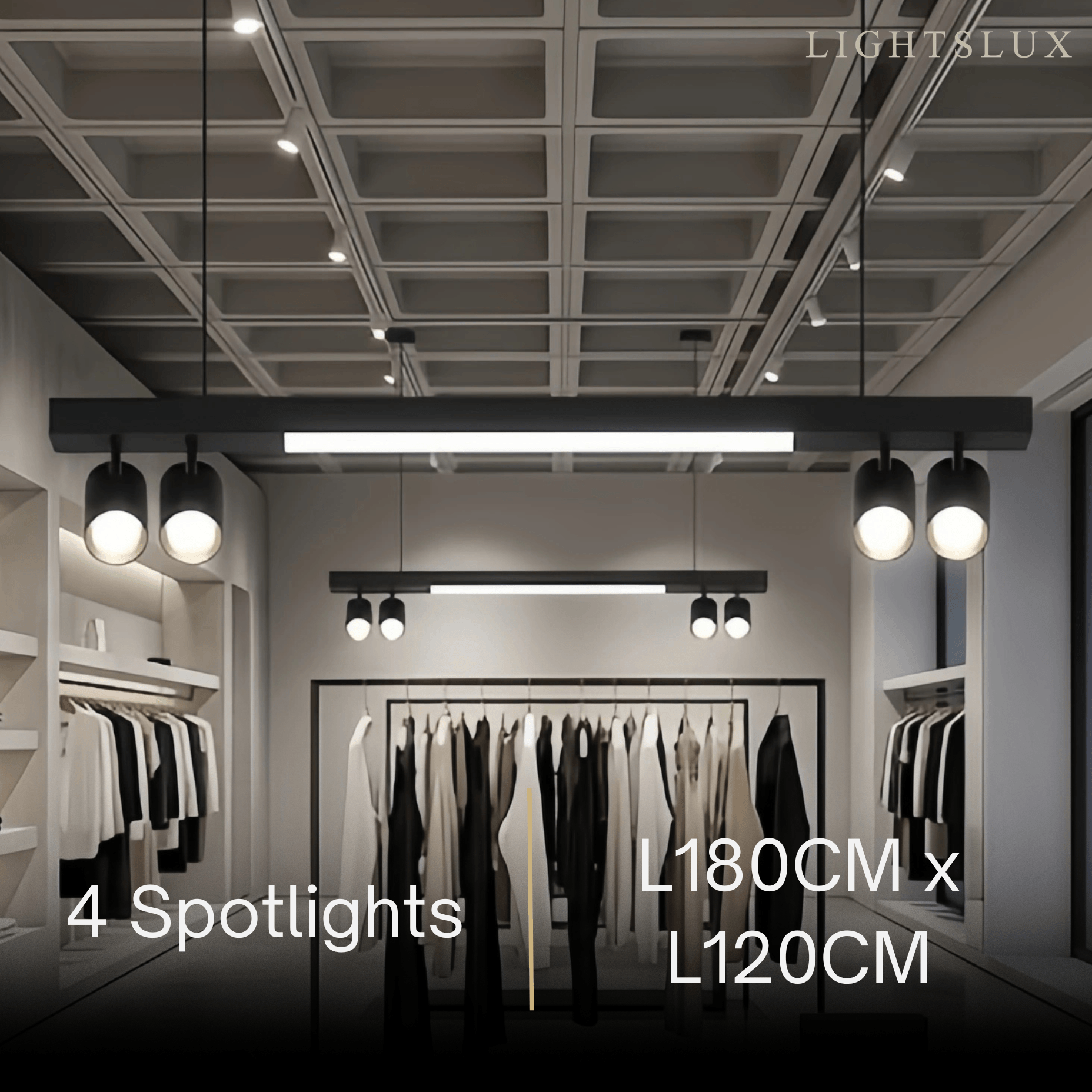 Modern Linear LED Pendant Light – Black Aluminum with Spotlights for Office / Shop - Flindria