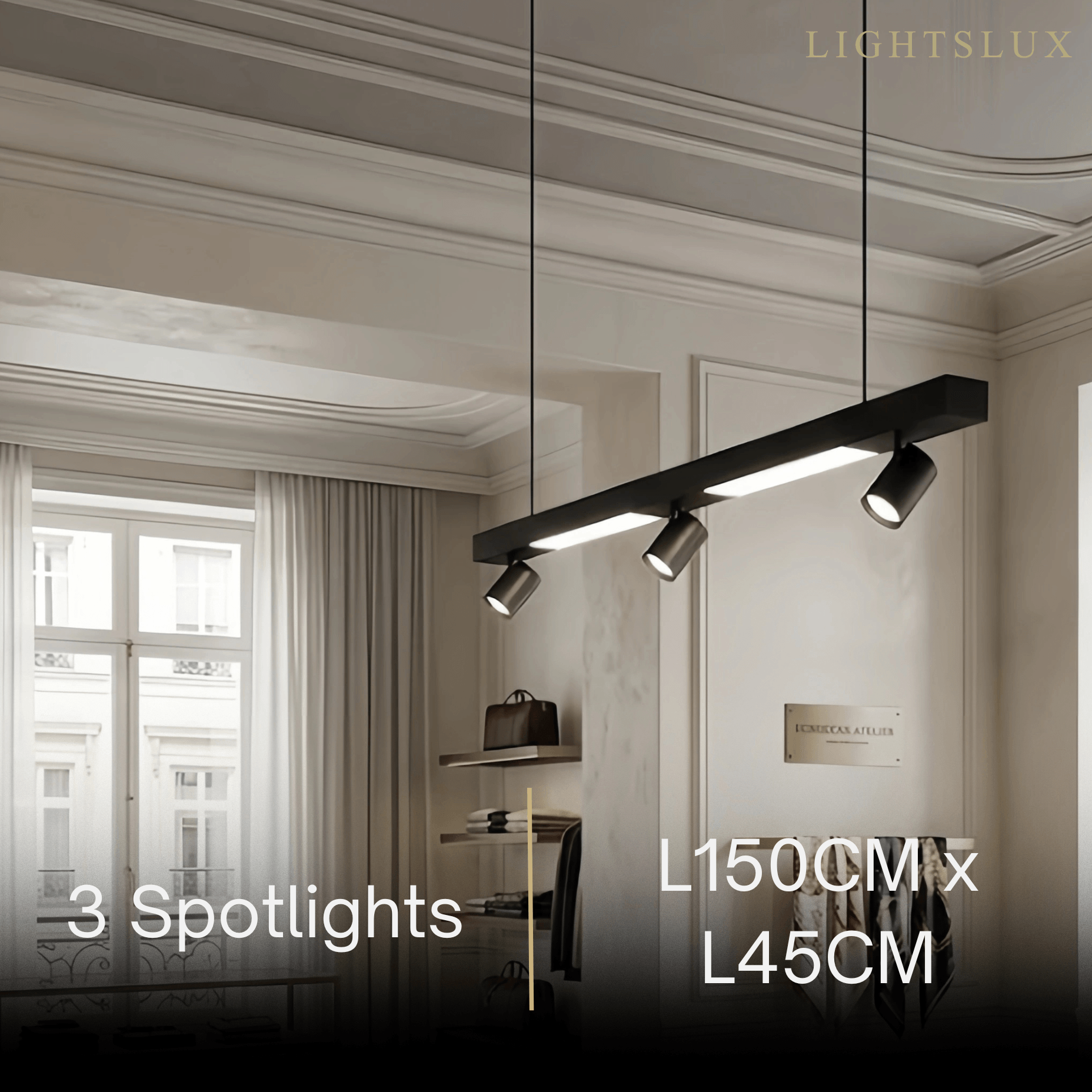 Modern Linear LED Pendant Light – Black Aluminum with Spotlights for Office / Shop - Flindria