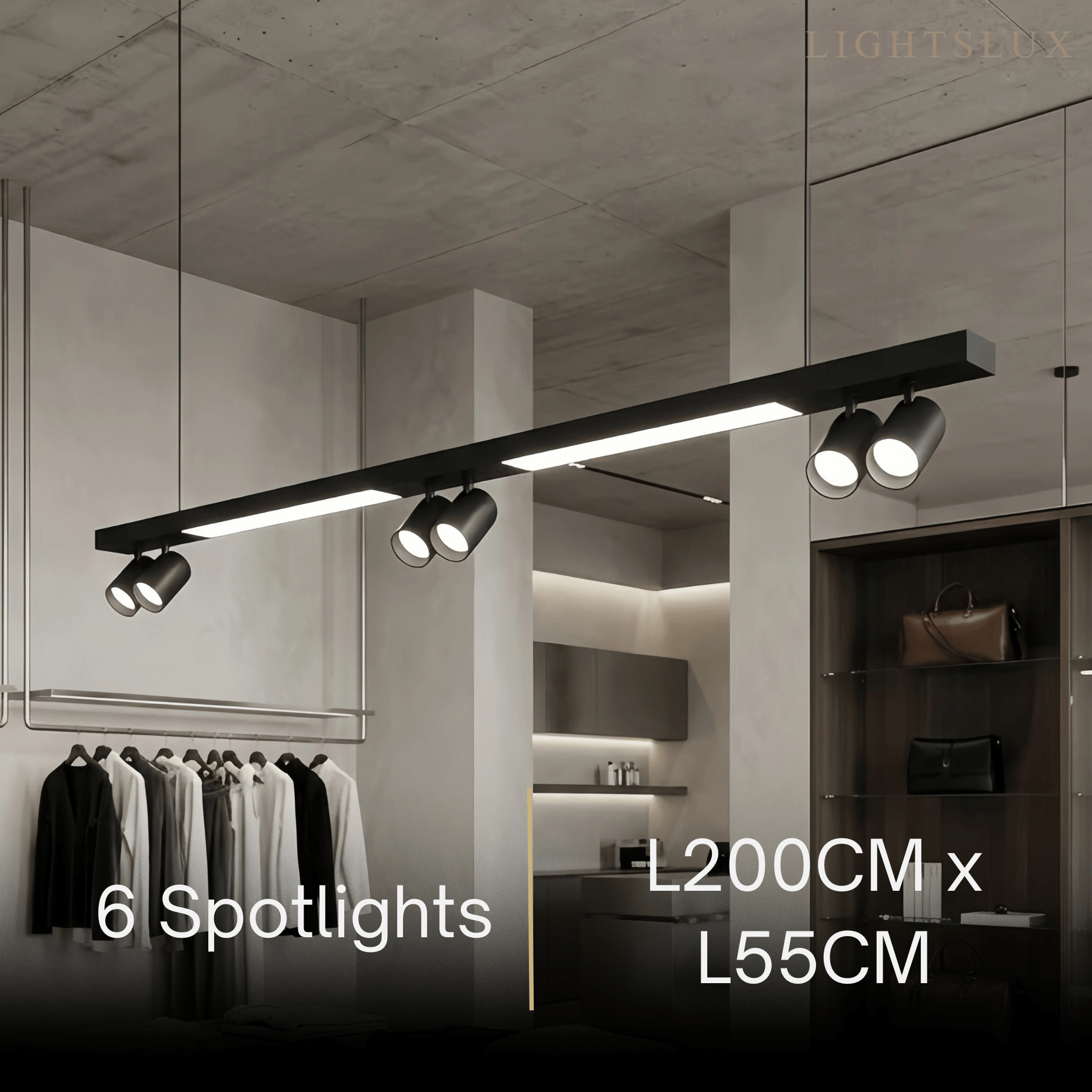 Modern Linear LED Pendant Light – Black Aluminum with Spotlights for Office / Shop - Flindria