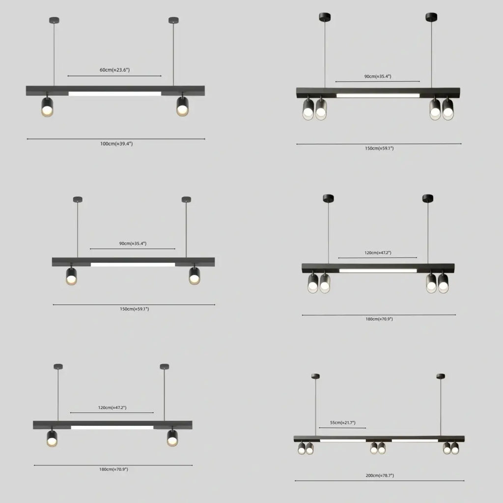 Modern Linear LED Pendant Light – Black Aluminum with Spotlights for Office / Shop - Flindria