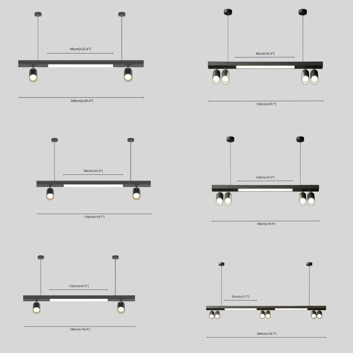 Modern Linear LED Pendant Light – Black Aluminum with Spotlights for Office / Shop - Flindria