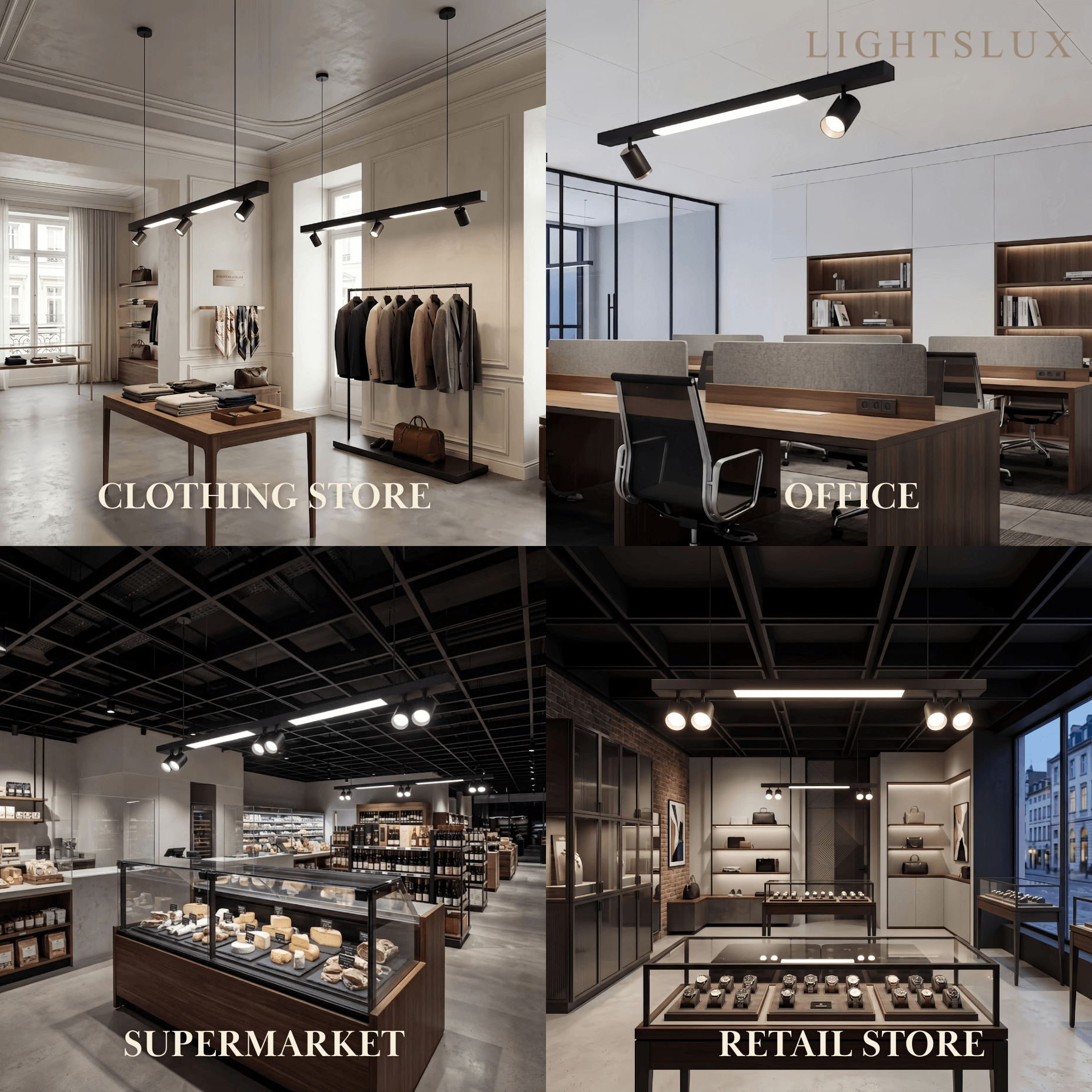 Modern Linear LED Pendant Light – Black Aluminum with Spotlights for Office / Shop - Flindria