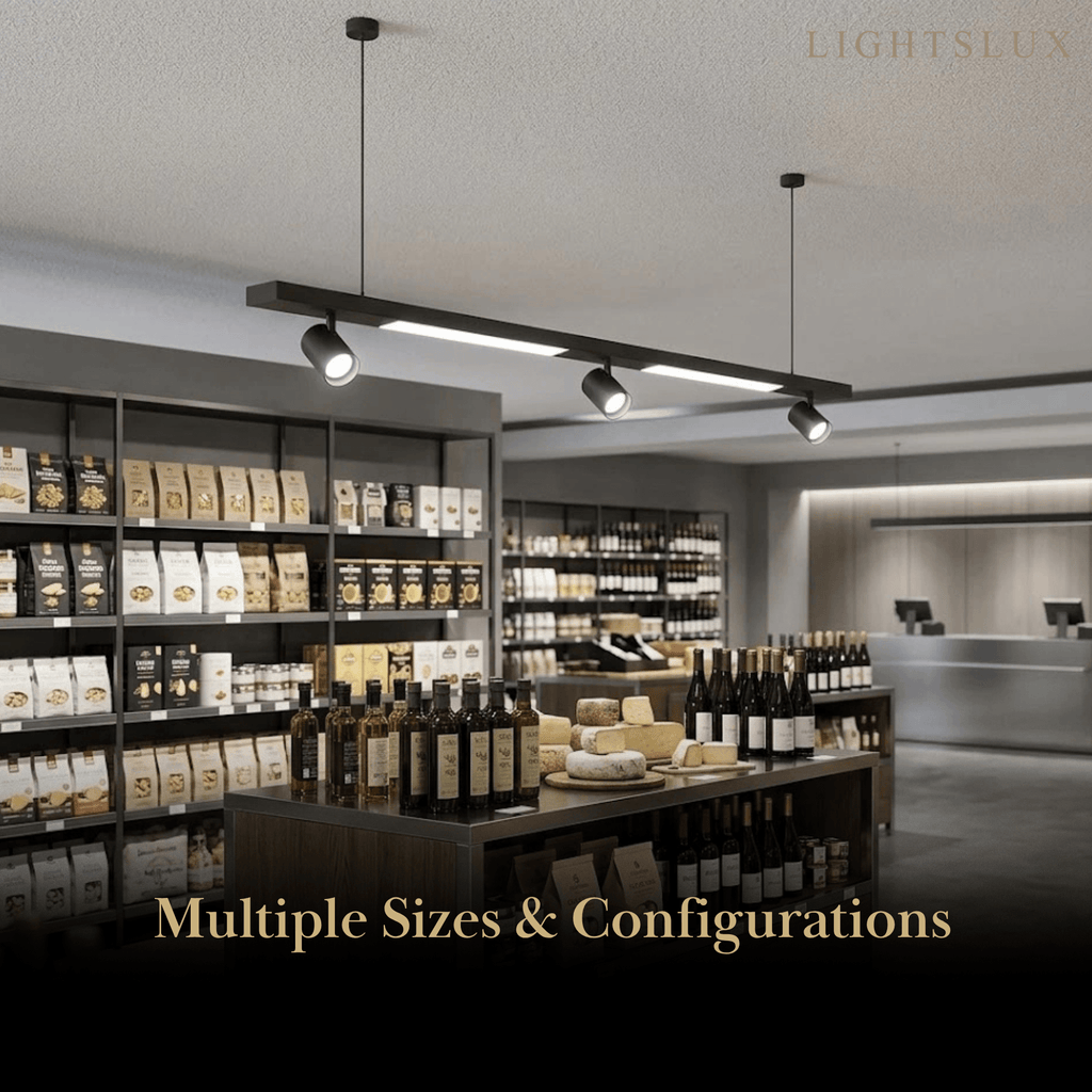 Modern Linear LED Pendant Light – Black Aluminum with Spotlights for Office / Shop - Flindria
