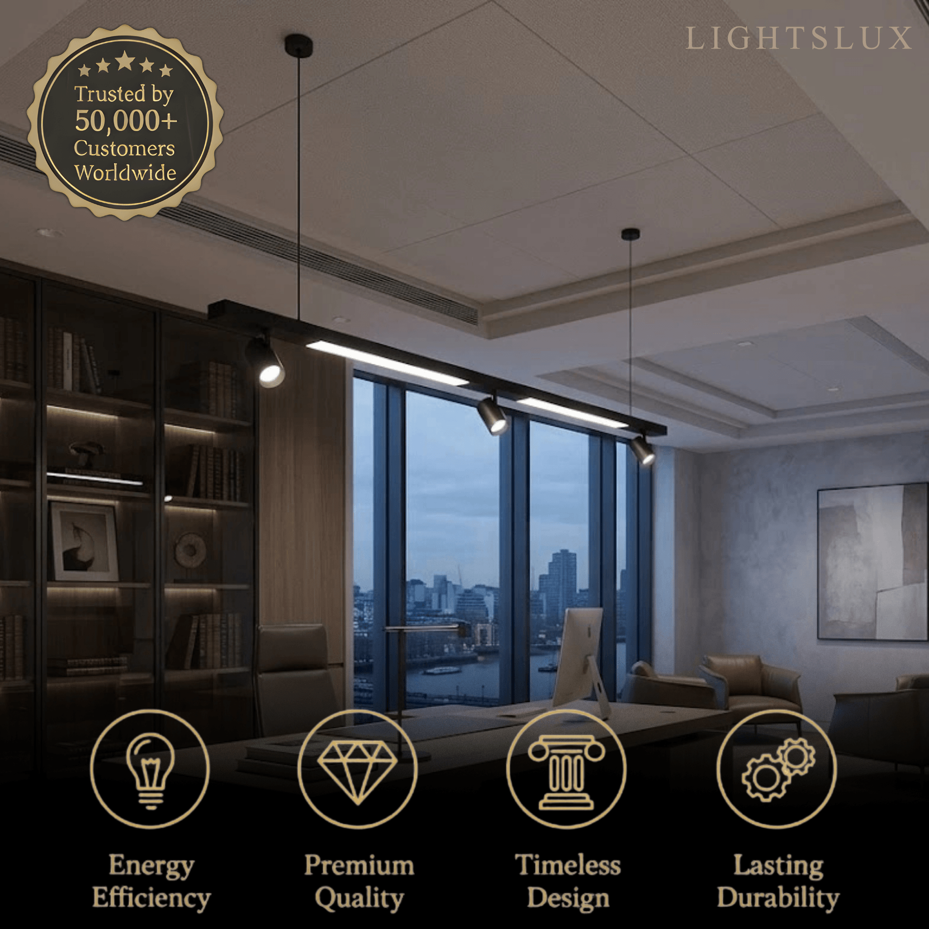 Modern Linear LED Pendant Light – Black Aluminum with Spotlights for Office / Shop - Flindria