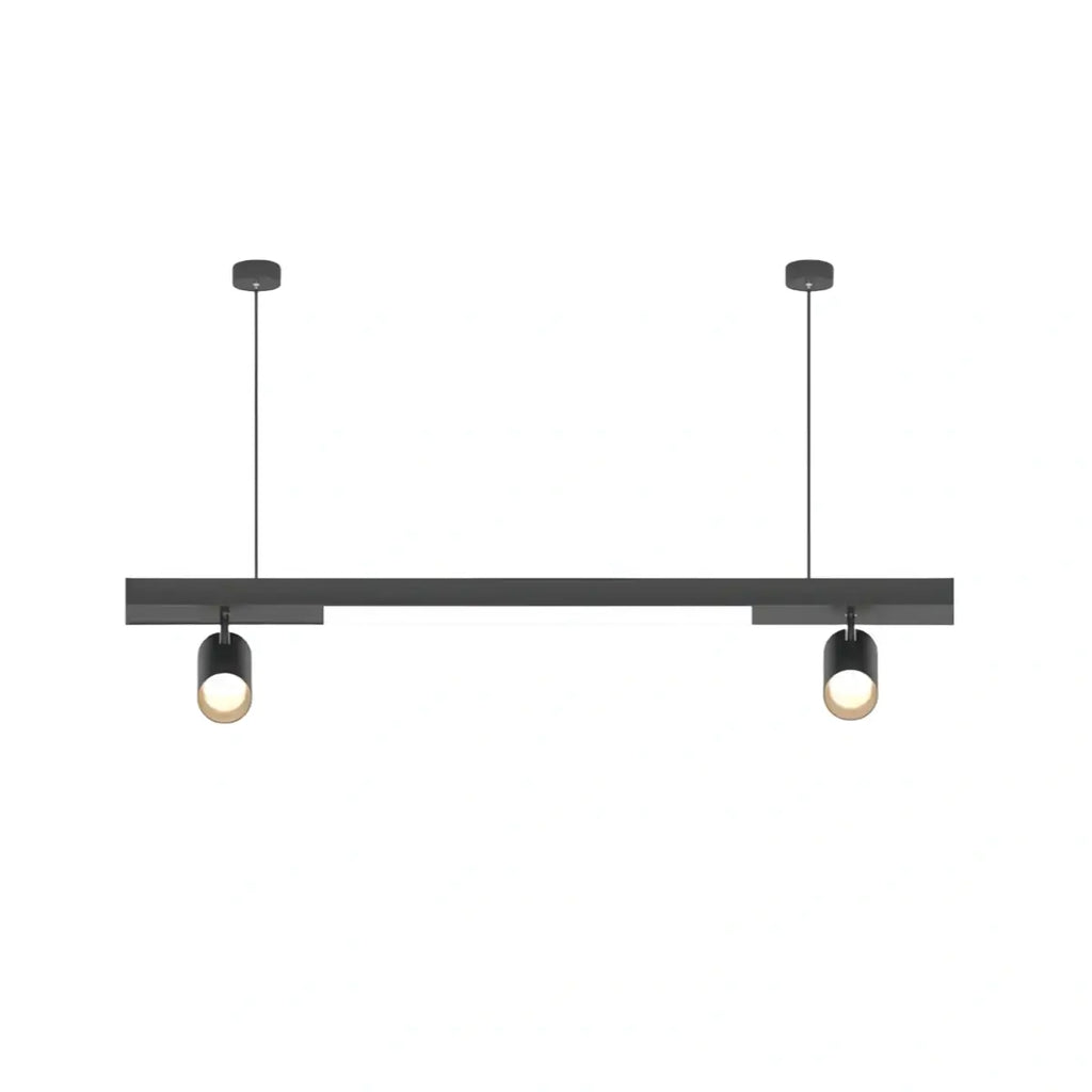 Modern Linear LED Pendant Light – Black Aluminum with Spotlights for Office / Shop - Flindria