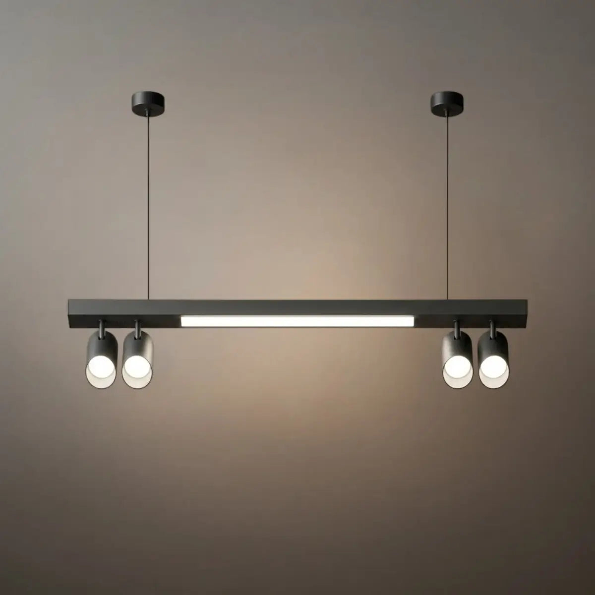 Modern Linear LED Pendant Light – Black Aluminum with Spotlights for Office / Shop - Flindria