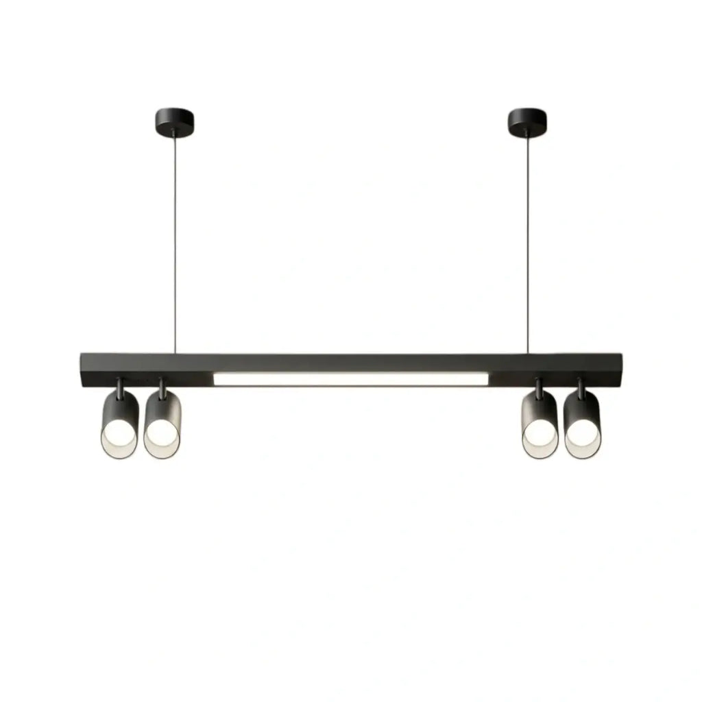Modern Linear LED Pendant Light – Black Aluminum with Spotlights for Office / Shop - Flindria