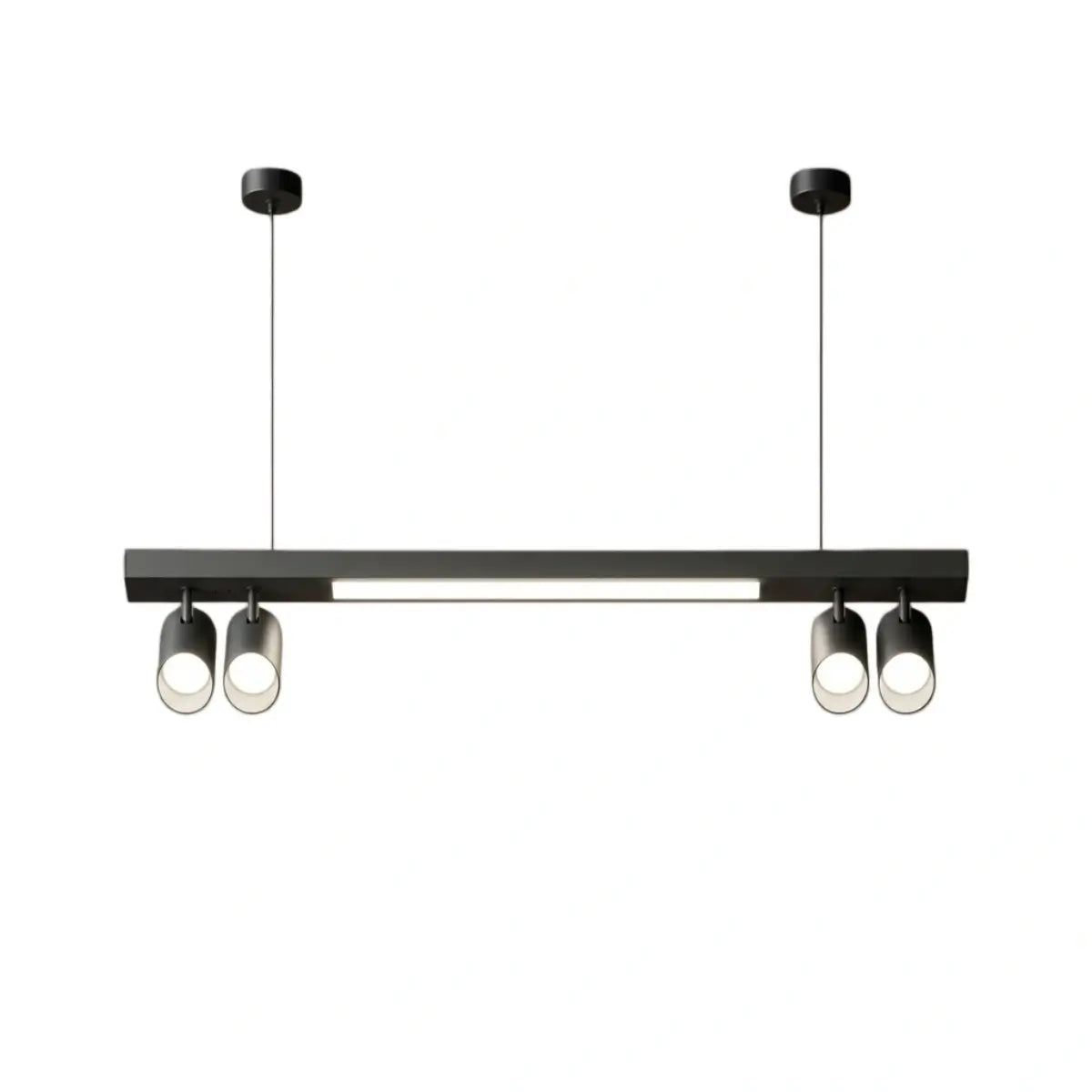Modern Linear LED Pendant Light – Black Aluminum with Spotlights for Office / Shop - Flindria