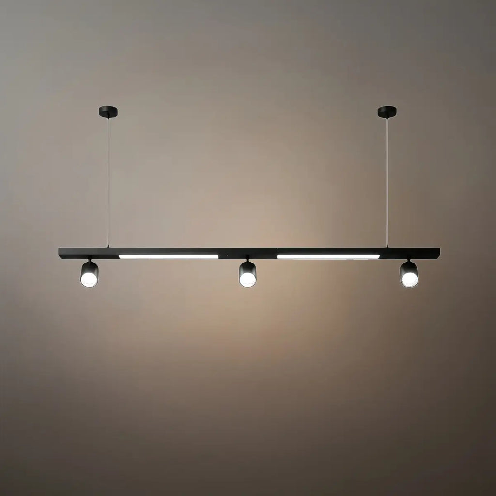 Modern Linear LED Pendant Light – Black Aluminum with Spotlights for Office / Shop - Flindria