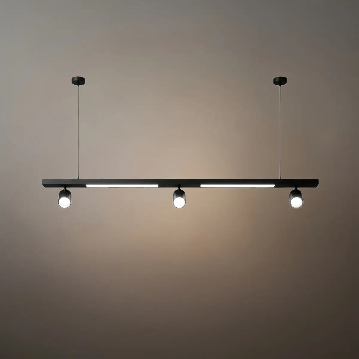 Modern Linear LED Pendant Light – Black Aluminum with Spotlights for Office / Shop - Flindria