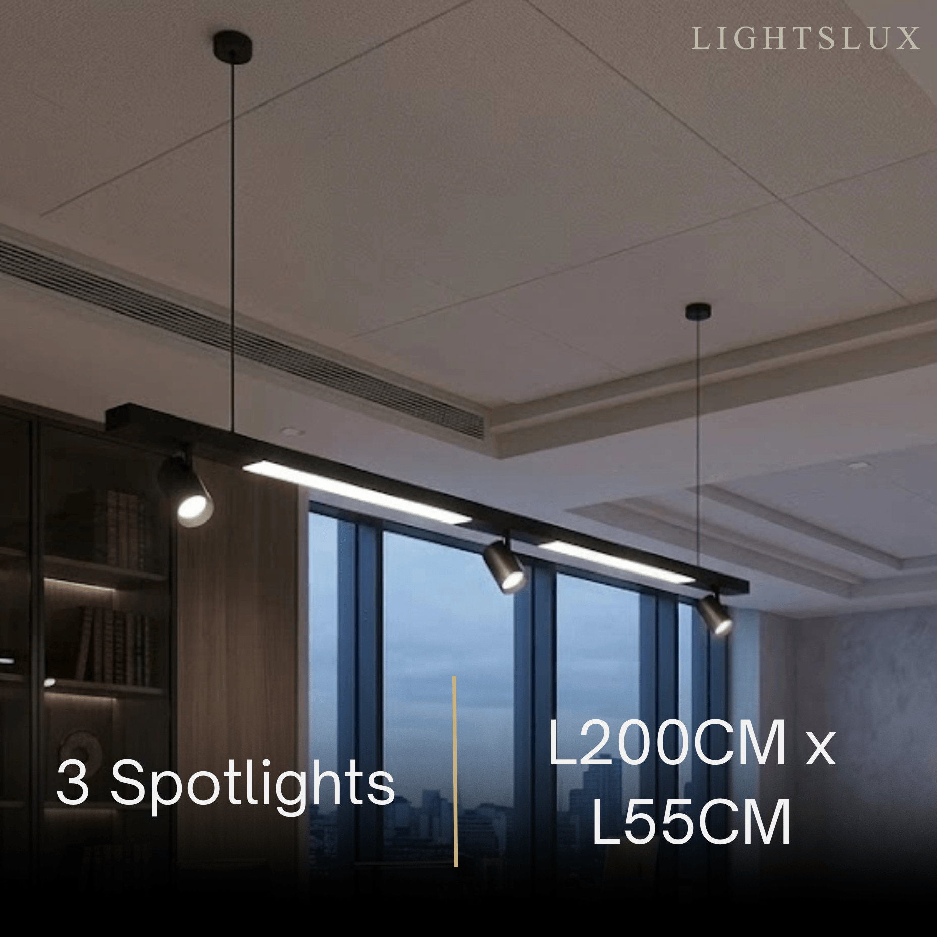 Modern Linear LED Pendant Light – Black Aluminum with Spotlights for Office / Shop - Flindria