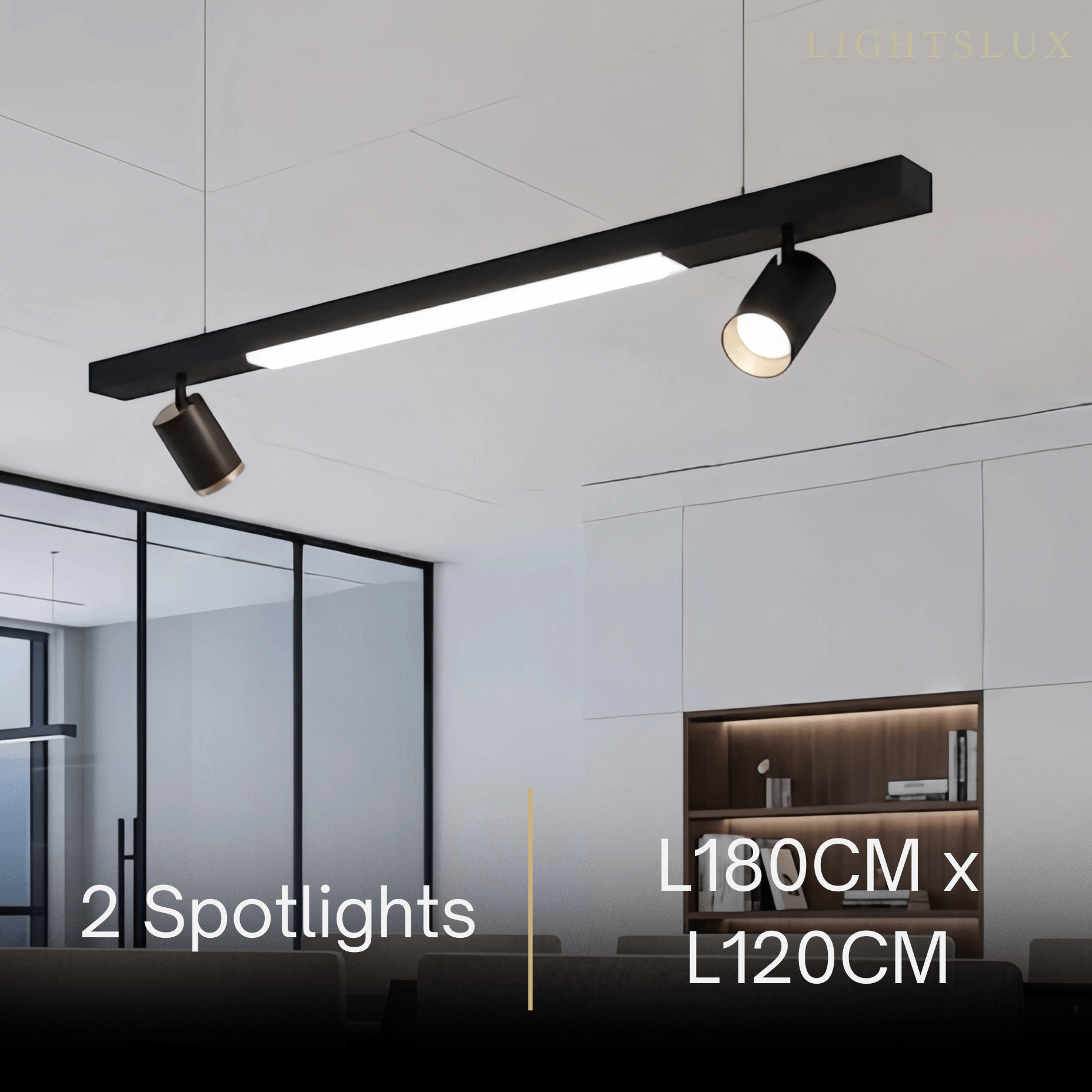 Modern Linear LED Pendant Light – Black Aluminum with Spotlights for Office / Shop - Flindria