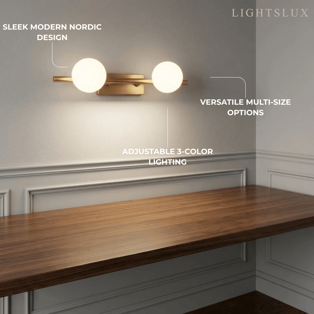 Modern Nordic Wall Lamp — Brass & Glass Milky White for Bathroom - Flindria