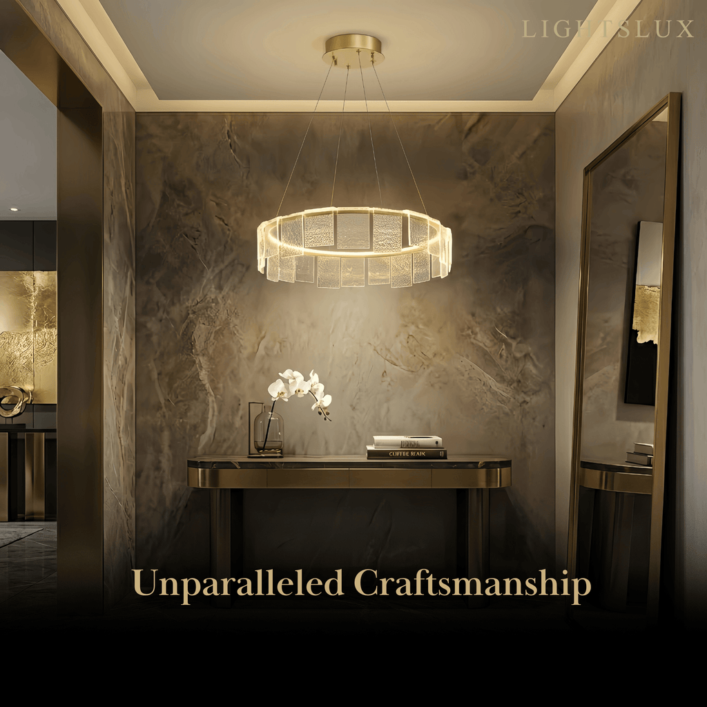 Lustre Circular Moderno – Anel Acrílico Dourado para Sala de Estar / Sala de Jantar - Flindria