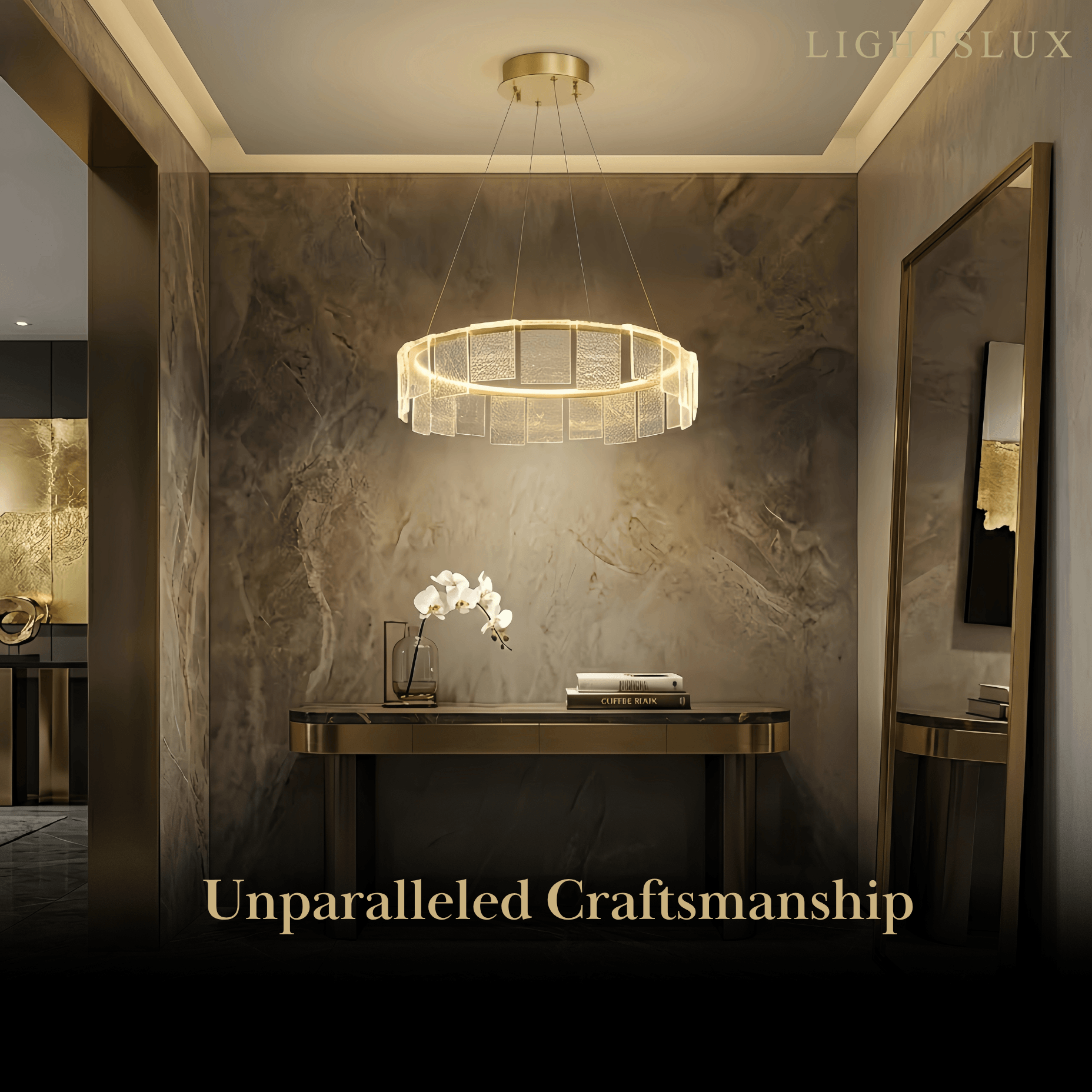 Lustre Circular Moderno – Anel Acrílico Dourado para Sala de Estar / Sala de Jantar - Flindria