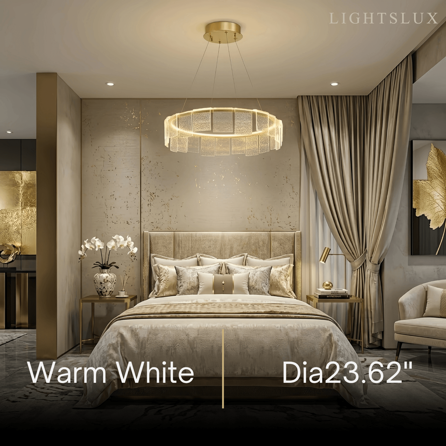 Lustre Circular Moderno – Anel Acrílico Dourado para Sala de Estar / Sala de Jantar - Flindria