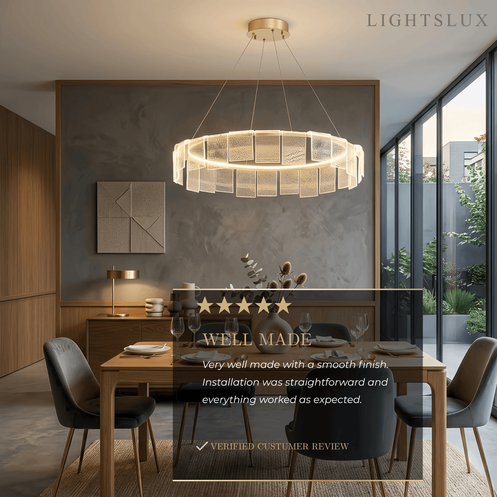 Lustre Circular Moderno – Anel Acrílico Dourado para Sala de Estar / Sala de Jantar - Flindria