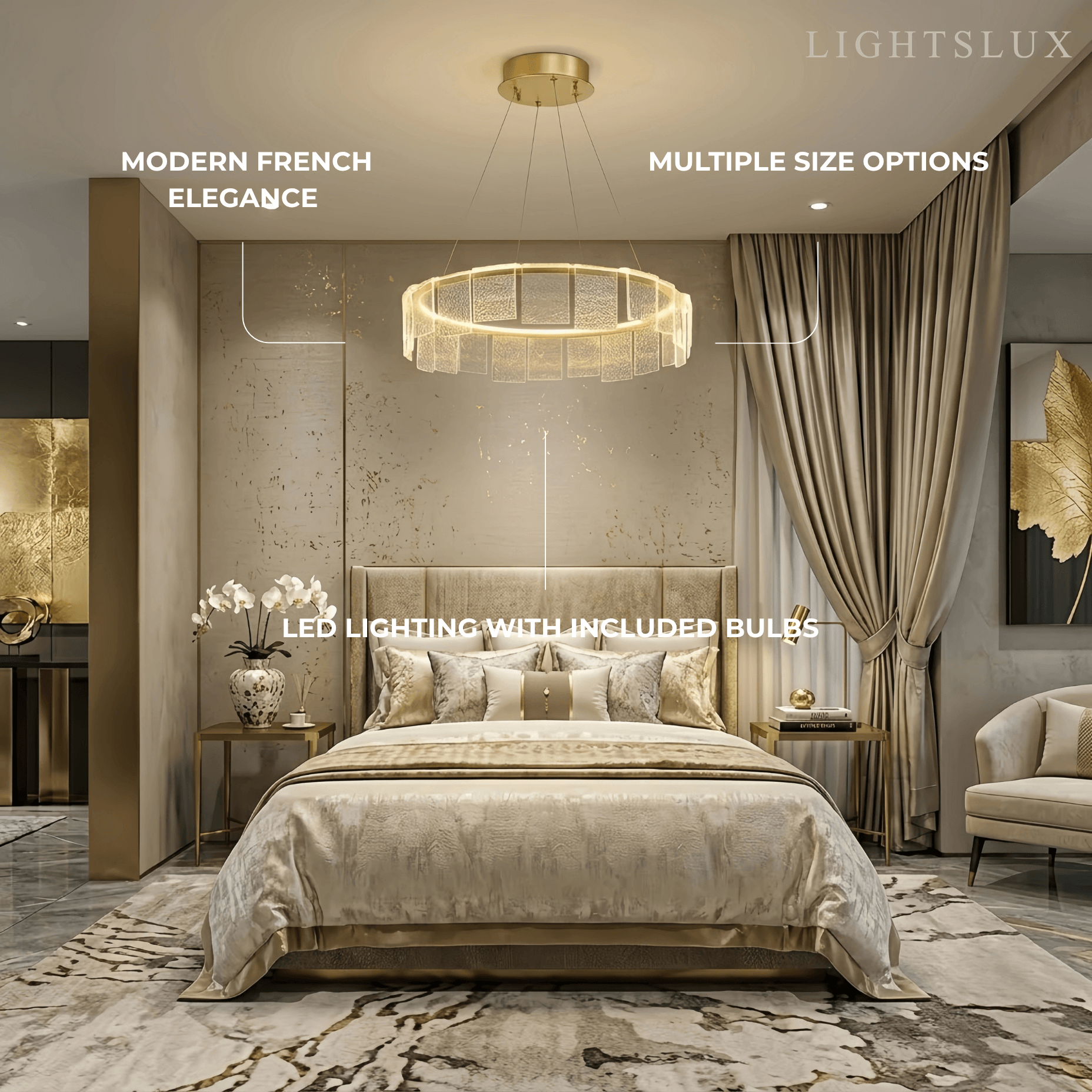 Lustre Circular Moderno – Anel Acrílico Dourado para Sala de Estar / Sala de Jantar - Flindria