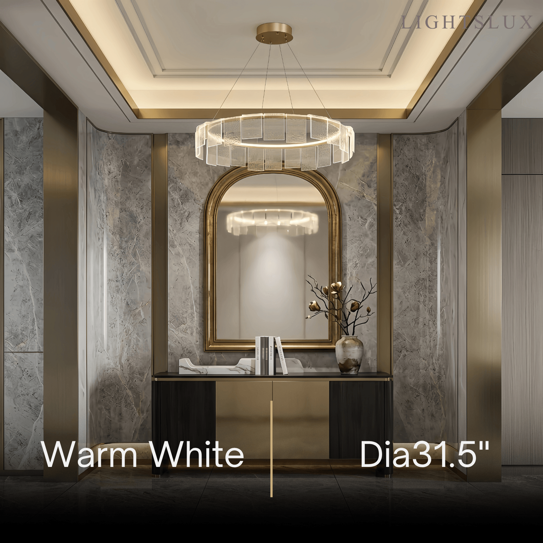 Lustre Circular Moderno – Anel Acrílico Dourado para Sala de Estar / Sala de Jantar - Flindria