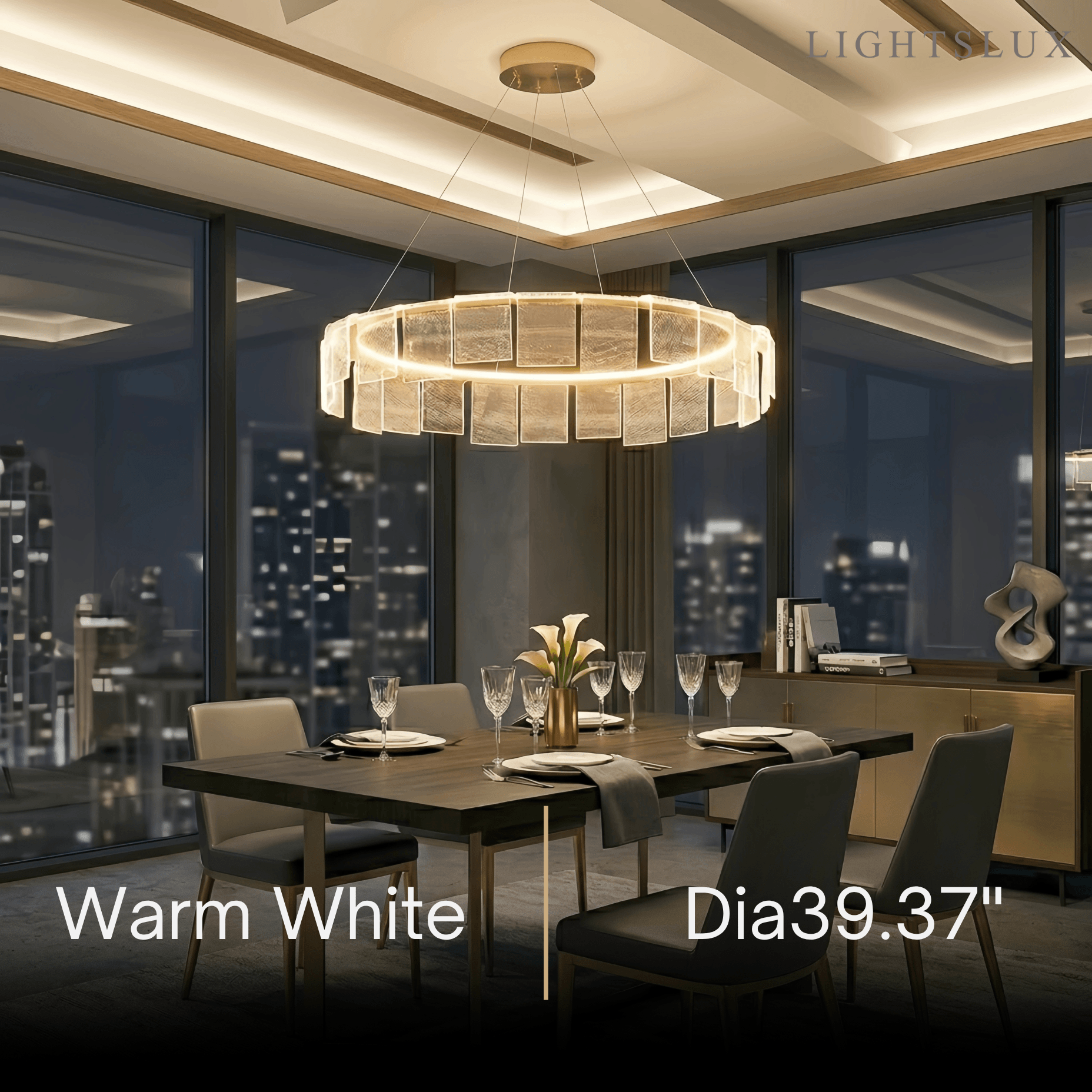Lustre Circular Moderno – Anel Acrílico Dourado para Sala de Estar / Sala de Jantar - Flindria