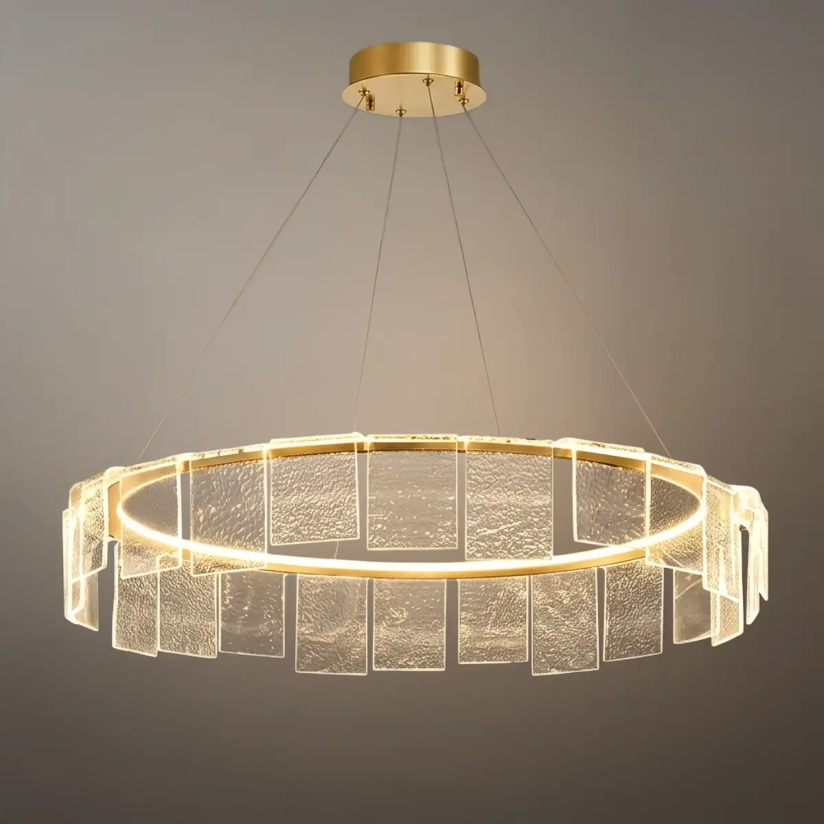 Lustre Circular Moderno – Anel Acrílico Dourado para Sala de Estar / Sala de Jantar - Flindria