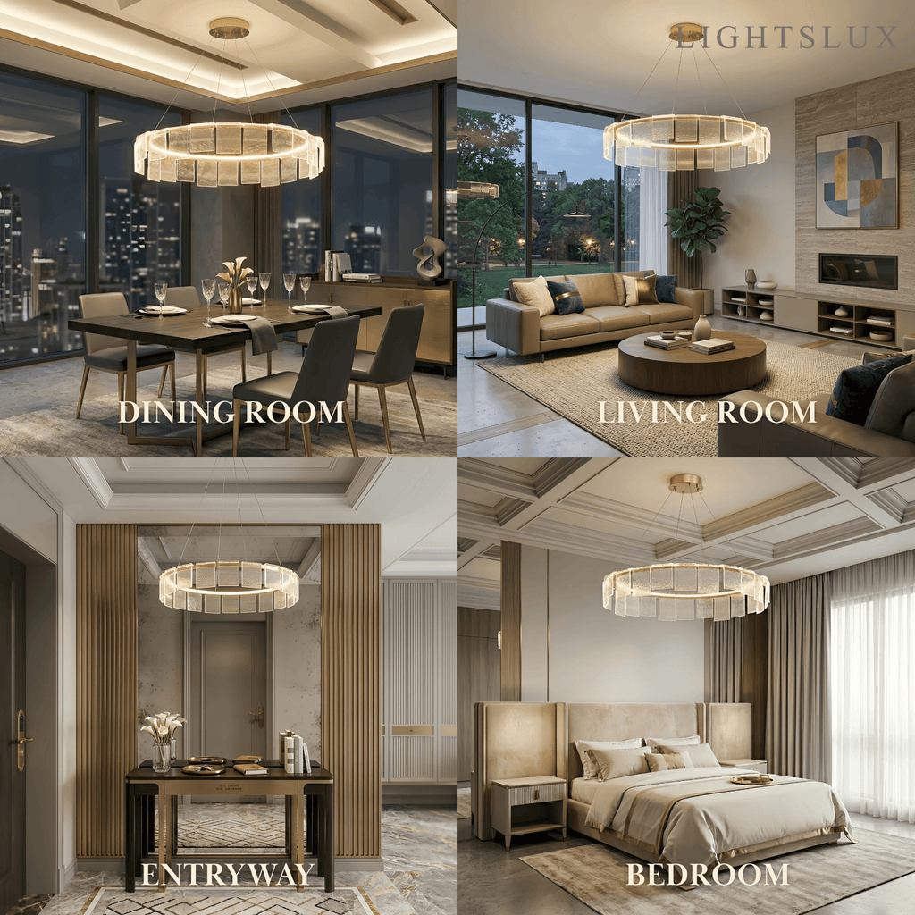 Lustre Circular Moderno – Anel Acrílico Dourado para Sala de Estar / Sala de Jantar - Flindria