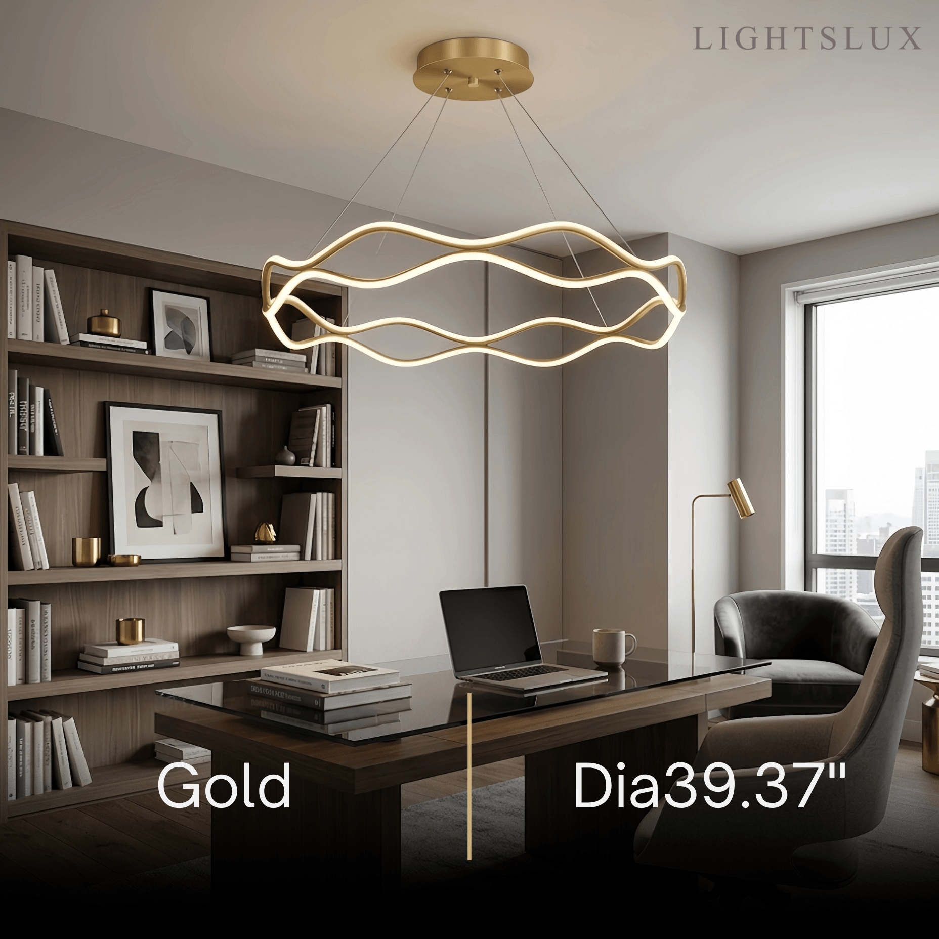 Modern Copper Chandelier – Wave Ring Gold/Black for Living Room / Dining Room - Flindria