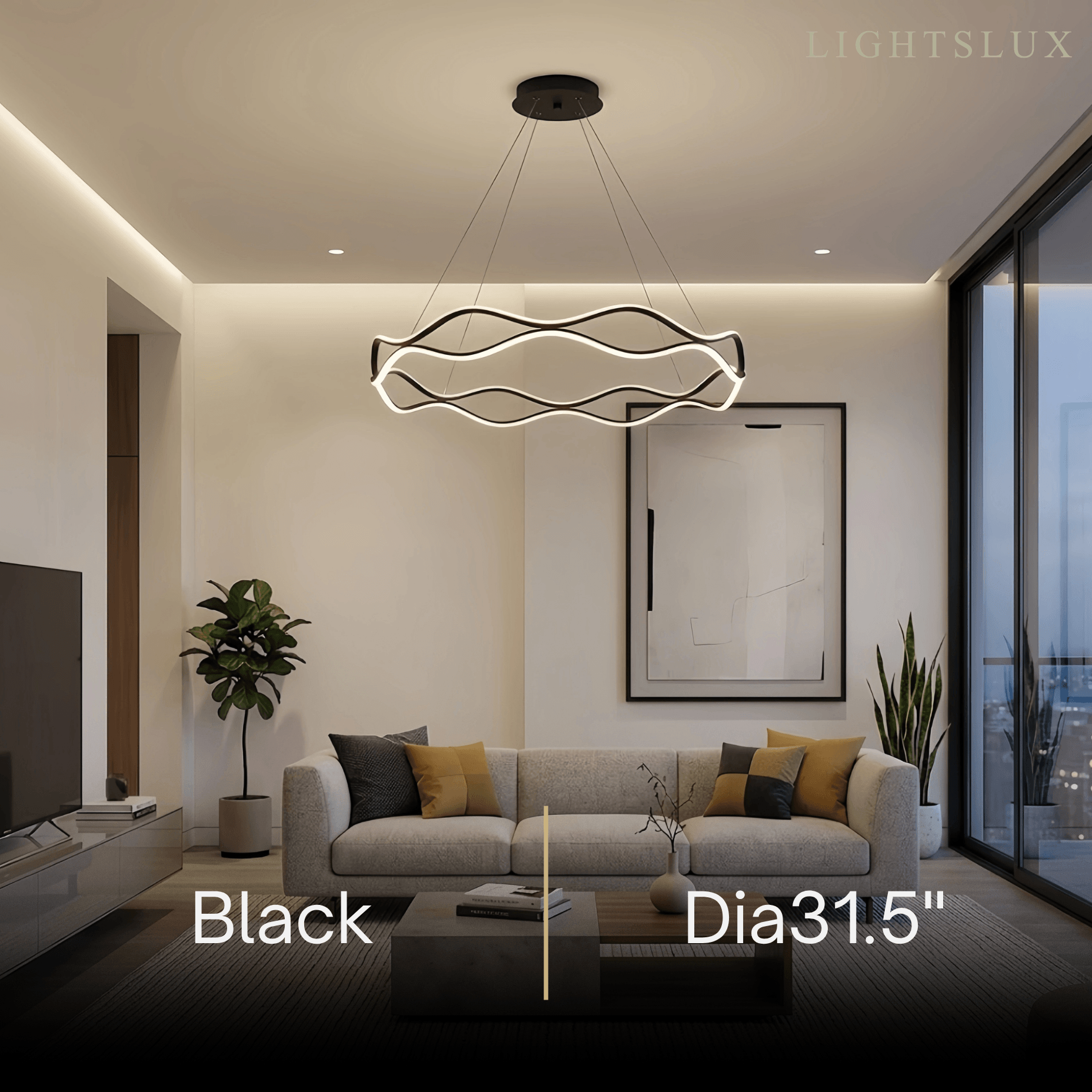 Modern Copper Chandelier – Wave Ring Gold/Black for Living Room / Dining Room - Flindria