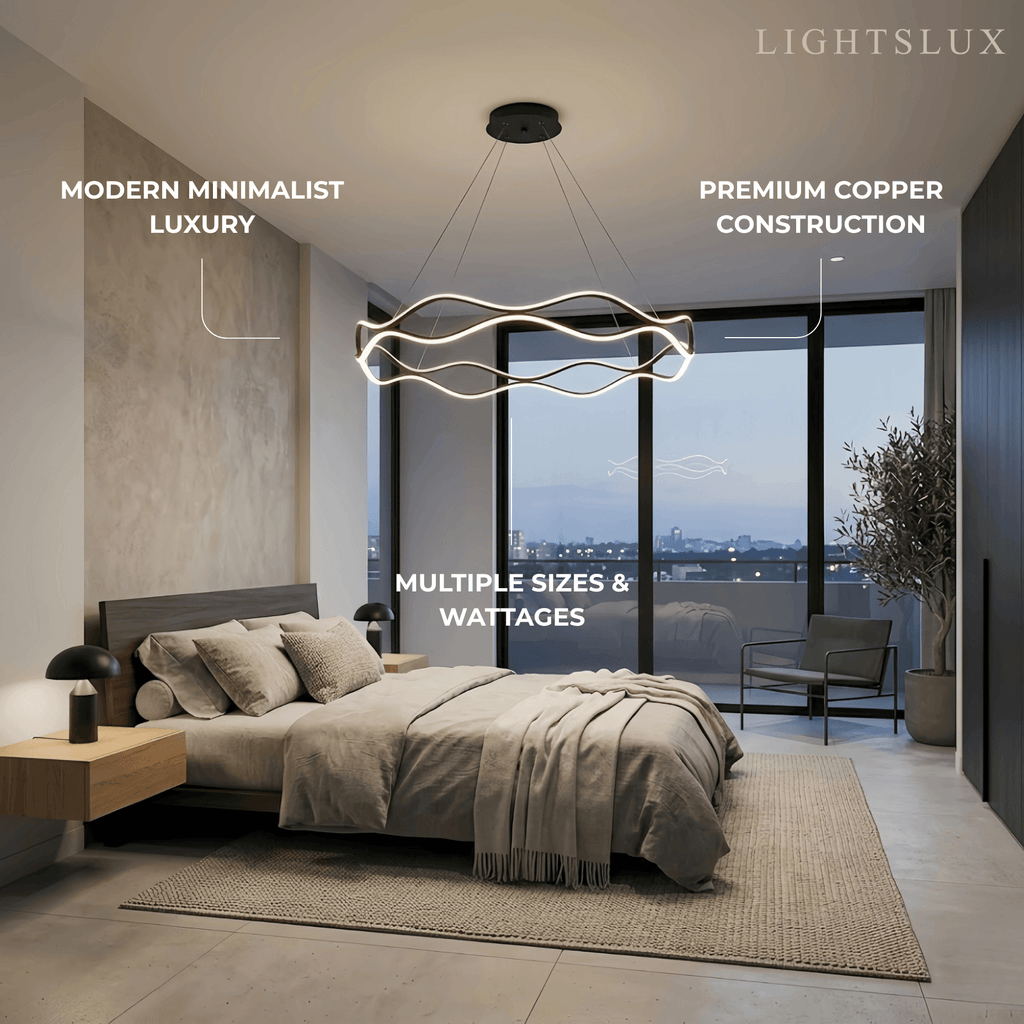 Modern Copper Chandelier – Wave Ring Gold/Black for Living Room / Dining Room - Flindria