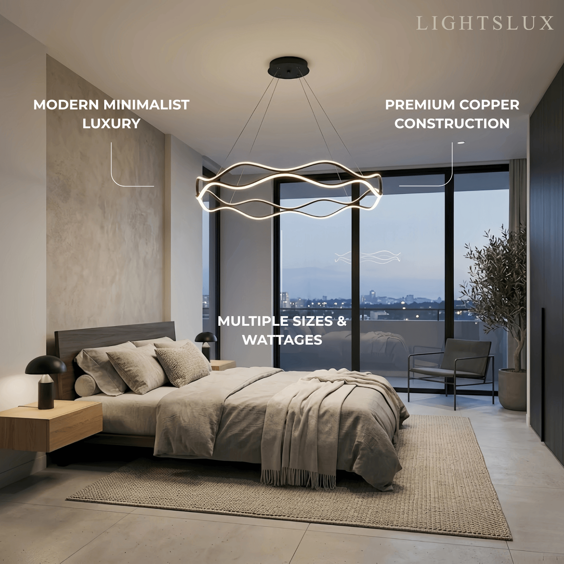 Modern Copper Chandelier – Wave Ring Gold/Black for Living Room / Dining Room - Flindria